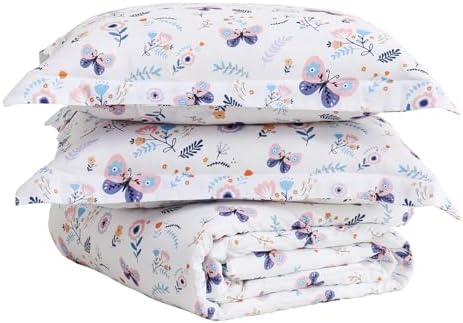 Yibeizi Floral Butterfly Comforter Set for Girls Twin Size Bedding