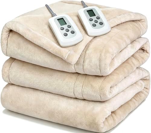 Heated Blanket Queen Size，Dual Control Electric Warm Throw with Preheat & Memory Function, 10 Heat Settings, Fast Heating, Premium Quilted, Machine Washable, 84"×90"