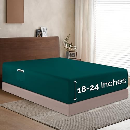 Elegant Comfort 1500 Premium Hotel Quality 18-24 Inches Deep - Extra Deep Pocket Single Fitted Sheet for High Mattress, Luxury and Softest, Smart Pocket - Wrinkle Free, King, Marine Teal
