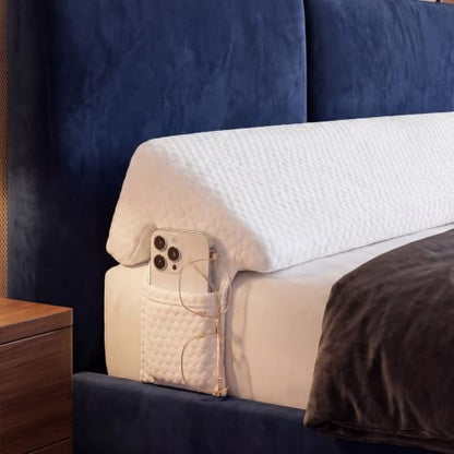 Novabright 60"x8"x5" Bed Wedge Pillow Gap Filler for Headboard Gap Filler Bed Wedge Pillow with Side Pocket Gaps Mattress Wedges Gaps Fillers to Stop Items Falling Down, Removable & Washable (White)