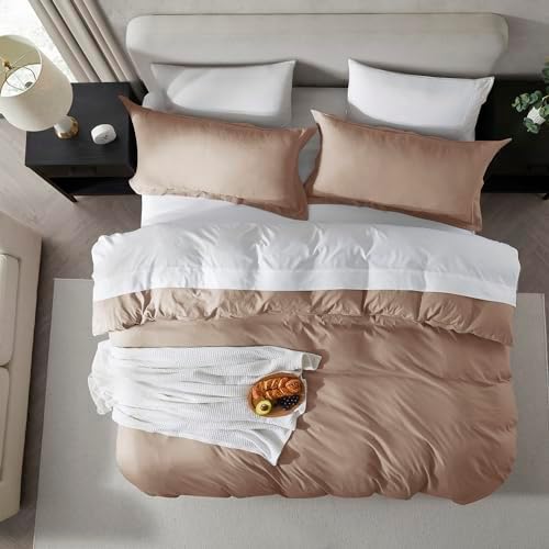 Hearth & Harbor Prewashed Twin Duvet Cover Set, Khaki