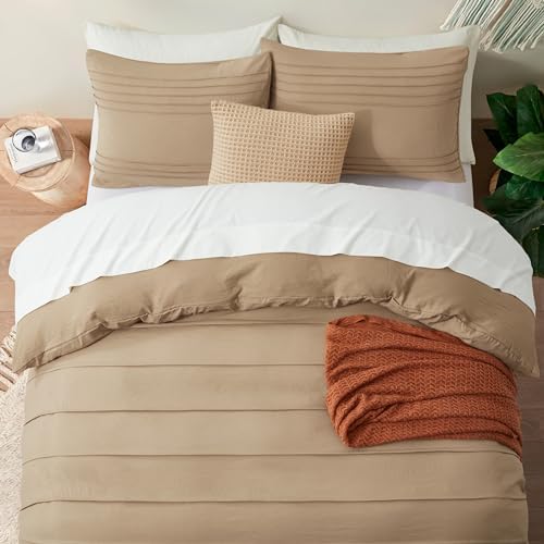 Oli Anderson 3PCS Pleated Duvet Cover Set, Khaki, Queen