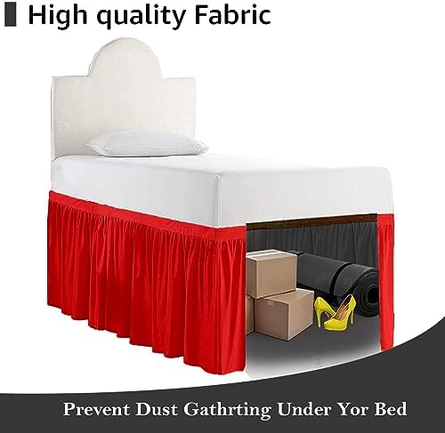Full XL 30" Inch Drop Long Dorm Bed Skirt, Ruffled Pattern College Dorm Room Bed Skirts, Split Corner, Easy Care, No Wrinkle Microfiber Bed Skirt