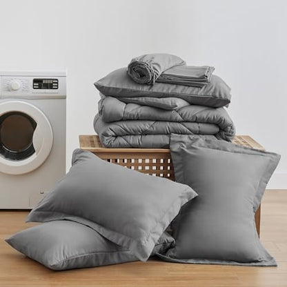 Love's cabin California King Comforter Set Grey, 7 Pieces California King Bed in a Bag, All Season Bedding Sets with 1 Comforter, 1 Flat Sheet, 1 Fitted Sheet, 2 Pillowcase and 2 Pillow Sham