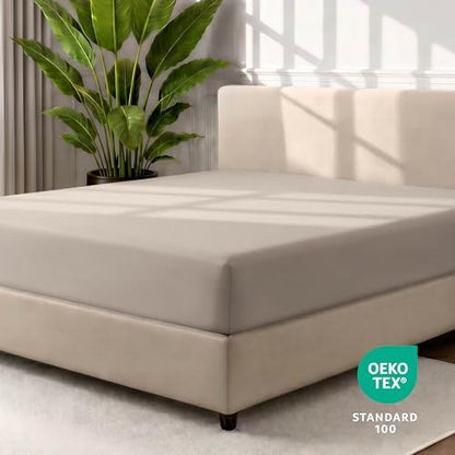 Bare Home King Fitted Sheet - 1800 Ultra-Soft (King, Pebble)