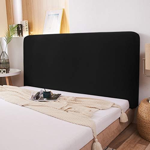 WOMACO Stretch Bed Headboard Slipcover 180 GSM Thick Fabric Solid Color Dustproof Bed Head Protector Cover for Bedroom Décor (Black, 47-55")
