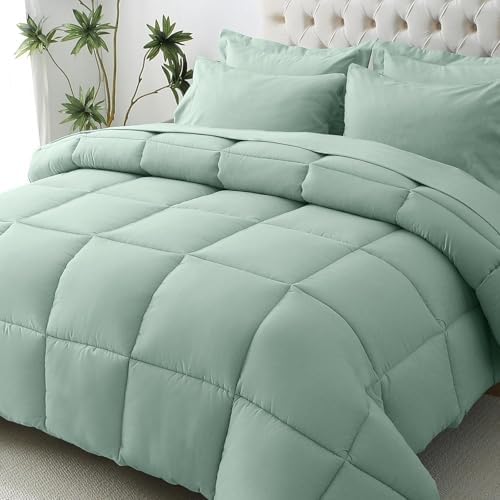JOLLYVOGUE Twin Comforter Set, Ultra-Soft Bed in a Bag Twin Size 5 Pieces, Oeko-TEX Certified Bedding Set with Down Alternative Comforter, Sheets, Pillowcases & Shams, Sage Green