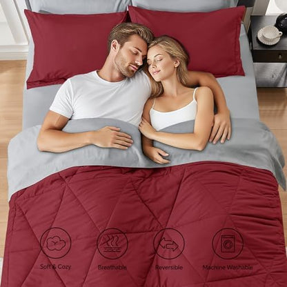 BEDELITE Twin Comforter Set 5 Pieces, Reversible Dark Red Bed in A Bag