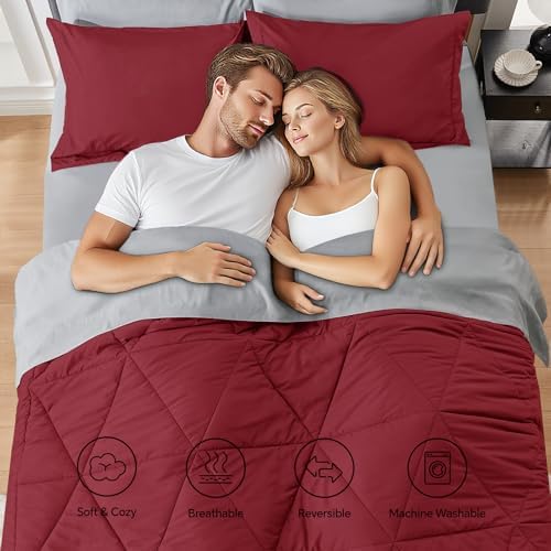 BEDELITE Queen Comforter Set 7 Pieces, Reversible Dark Red Bed in A Bag