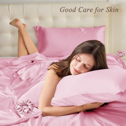 Vielit King Satin Pillowcase for Hair 2pc,Similar to Silk Pillow Cases, for Women Men,Pink,20x36 & Envelope Closure and 2 Satin Scrunchies