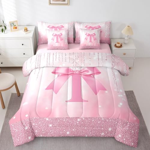 Feelyou Boys Girls Pink Bowknot 7 Pieces Bedding Set Twin Size