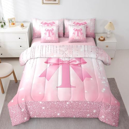 Feelyou Boys Girls Pink Bowknot 7 Pieces Bedding Set Twin Size