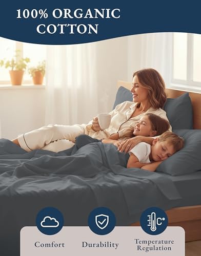 LANE LINEN Twin Bed Sheets 100% Organic Cotton Soft 3pc Percale - Charcoal