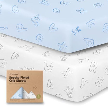 KeaBabies 2pk Organic Cotton Crib Sheets for Boys Girls 52x28, ABC Land Sky