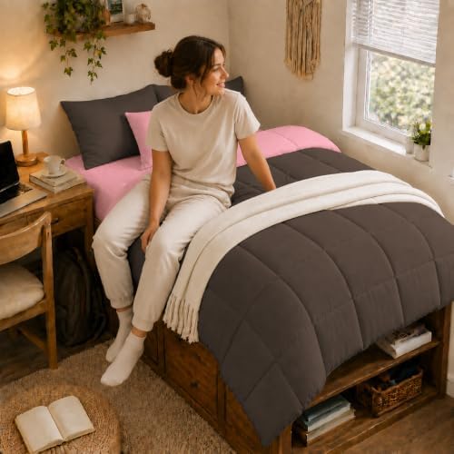 Anluoer Twin Comforter Set, 5 Piece Bed in a Bag Twin Bedding Sets