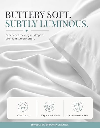450TC 100% Long-Staple Cotton Full Bed Sheets - Soft Sateen Weave, White