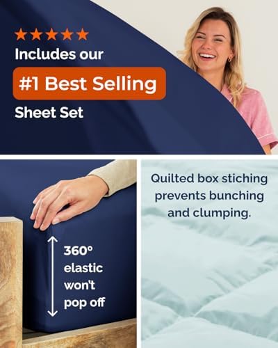 Twin XL Comforter Set - 5 Pc Reversible Bed in a Bag - Navy Blue/Sky Blue
