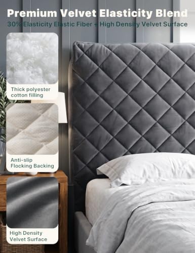 Velvet Bed Headboard Cover Slipcover - Stretch Quilted & Thicken Dustproof Protector for Queen/King, Washable Decorative Headboard Cover for Bedroom (Darkgray, 59x27.5 inch)