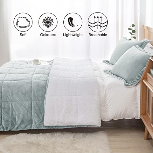 Sherpa Comforter Set Twin XL Size, Light Grey Bedding Set with Sham