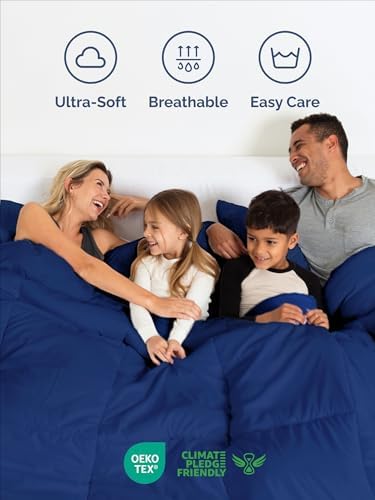 King Comforter Set - Navy Blue/Sky Blue Bedding, All Seasons - 3 Piece Set