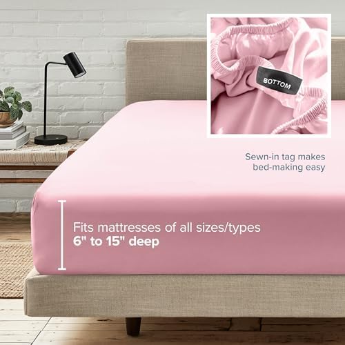 Bare Home Twin XL Fitted Sheet - 1800 Ultra-Soft (Twin XL, Light Pink)