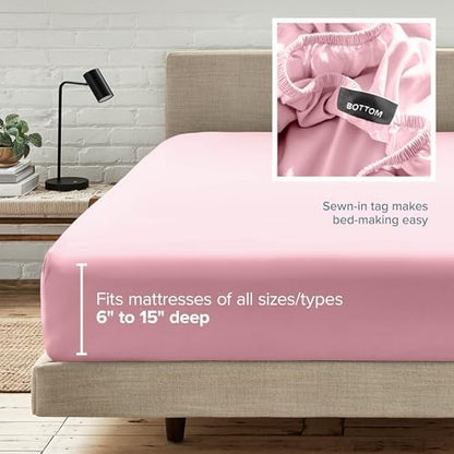 Bare Home Twin Fitted Sheet - 1800 Ultra-Soft (Twin, Light Pink)