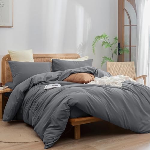 BESTOUCH Cotton Solid Duvet Cover Set Quiet Shade Grey Oversized Full