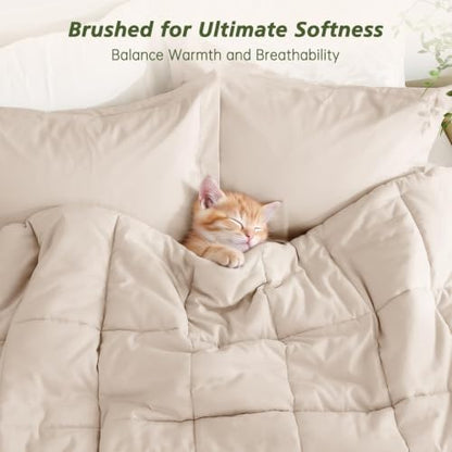 Oversized Queen Comforter Set, Beige Bed in a Bag, Bedding Set with sheets