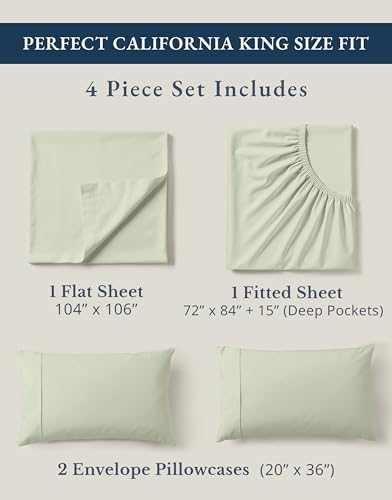LANE LINEN California King Sheets 100% Organic Cotton Percale 4pc - Mineral