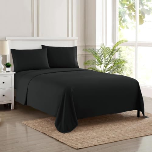 Full XL Sheet Set – Breathable Luxury Sheets, 5 Inches Longer Than Full for Extra-Long Mattresses – Full Elastic & Secure Corner Straps Built in – 1800 Supreme Collection Deep Pocket Bedding, Black