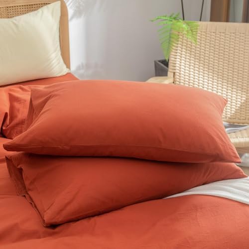 BESTOUCH Cotton Solid Duvet Cover Set Burnt Brick Red Alaska King