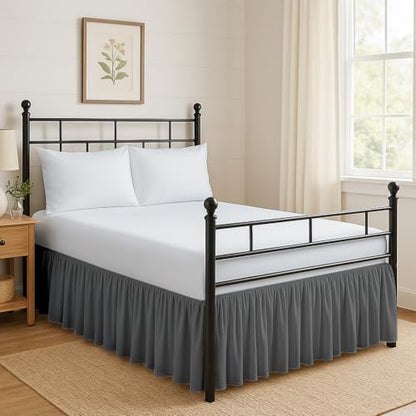 Ruffled Bed Skirt Split Corners with Platform, Tailored Fit Hotel Quality Wrinkle Free Ultra-Soft Microfiber Dust Ruffle, Upto 14 Inch Drop, Twin, Dark Grey