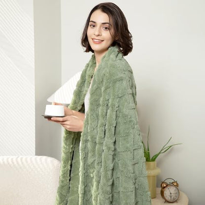 Aganear Fleece Throw Blanket for Bed Couch 90"x90" Sage Green