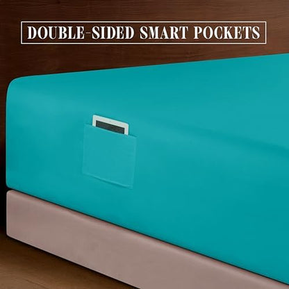 Elegant Comfort Luxurious 1500 Premium Hotel Quality Microfiber 4-Piece Sheet Set, 18-24 Inches Deep - Extra Deep Pocket Sheets - Ultra Soft 4PC Deep Pocket Sheets, King, Turquoise