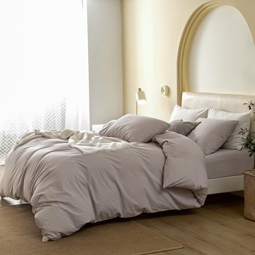 JIYUAN Twin Washed Cotton Duvet Cover Set, 2-Piece, Relaxed Linen Feel