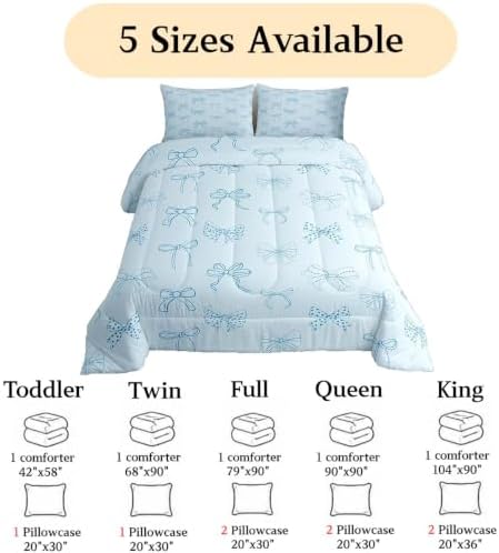 jejeloiu Bow Comforter Set All Season Bowknot Bedding Set with 2 Pillow Cases Bow Tie Microfiber Kids Queen Bedclothes Dreamy Princess Style Bedroom Decor Duvet Quilt Breathable Soft Lightweight