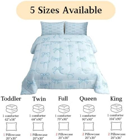 jejeloiu Bow Comforter Set All Season Bowknot Bedding Set with 2 Pillow Cases Bow Tie Microfiber Kids Queen Bedclothes Dreamy Princess Style Bedroom Decor Duvet Quilt Breathable Soft Lightweight