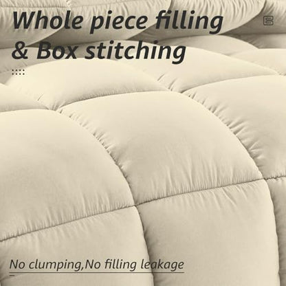 HYLEORY All Season California King Size Bed Comforter - Cooling Down Alternative Quilted Duvet Insert with Corner Tabs - Winter Warm - Machine Washable - Beige