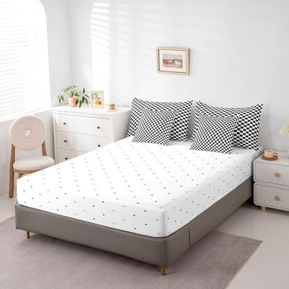 jejeloiu Black White Comforter Set with Sheets 7 Piece Full Size