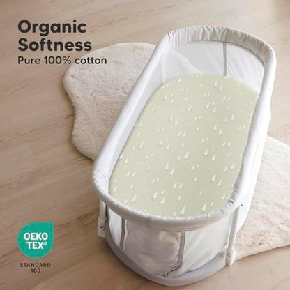 2pk Organic Baby Bassinet Sheets Boys, Girls, Fitted Sheet (Pine Grove)