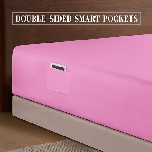 Elegant Comfort 1500 Premium Hotel Quality 18-24 Inches Deep - Extra Deep Pocket Single Fitted Sheet for High Mattress, Luxury and Softest, Smart Pocket - Wrinkle Free, Full, Light Pink