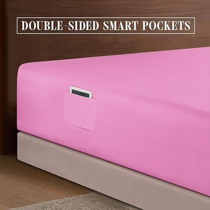 Elegant Comfort 1500 Premium Hotel Quality 18-24 Inches Deep - Extra Deep Pocket Single Fitted Sheet for High Mattress, Luxury and Softest, Smart Pocket - Wrinkle Free, California King, Light Pink