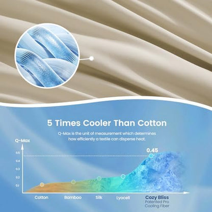 Cozy Bliss Cooling Comforter Queen Size, Cooling Blankets for Hot Sleepers and Night Sweats, Khaki Summer Comforter for Queen Size Bed, Breathable Soft Lightweight Silk Smooth