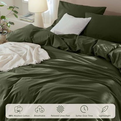 JIYUAN Oversized King Plus Washed Cotton Duvet Cover Set Relaxed Linen Feel