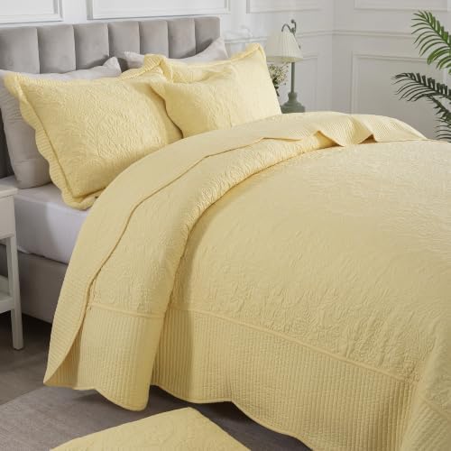 HoneiLife California King Quilt 5-Piece - Oversized King Bedspreads 128x120, Cal King Quilt Sets,Rustic Bedding Sets King Size,Reversible Coverlets Lightweight Bed Cover for All Season Use-Yellow