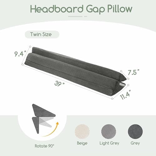 HIGOGOGO Twin Size Wedge Pillow for Headboard Gap - Multi Functional Mattress Wedge Bed Gap Filler Close The Gap (0-7") Between Your Mattress and Headboard or Wall (Grey 39"x11"x9")