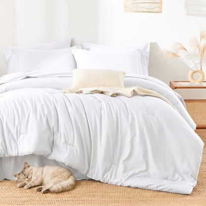 HIMEET Queen Comforter Set, 7-Piece Point-Quilted Bed in a Bag White