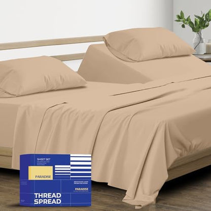THREAD SPREAD Split King Sheet Set, Luxury 1000 Series Paradise Collection 100% Egyptian Cotton Split King Sheets Sets for Adjustable Bed (5 PC, Taupe), Soft, 16" Deep Pocket Hotel Sheets