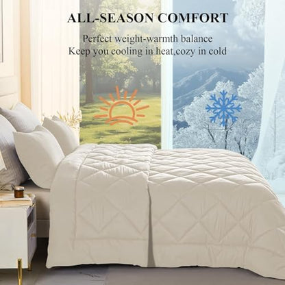 Oversized King Comforter, Extra Large King Size Comforter Oversized, All Season Soft Lightweight Quilt Down Alternative Duvet Insert with 8 Corner Tabs(128x120. Beige)