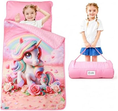 Lasoftan Toddler Nap Mat with Pillow and Blanket, Extra Large Rolled Napping Mats,Slumber Bags for Boys Girls,Kids Sleeping Bag for Daycare, Preschool Travel Camping